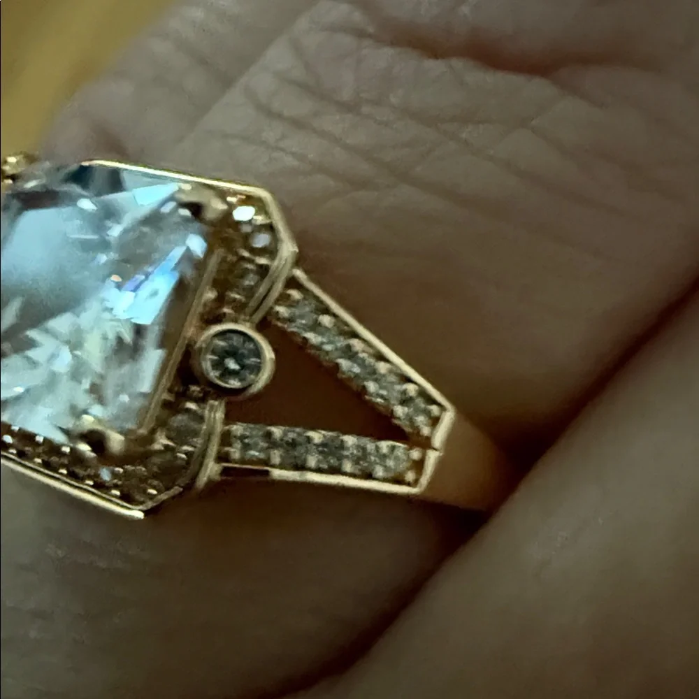 Gold and Silver Women's Adjustable Ring with Square Stone Costume Jewelry